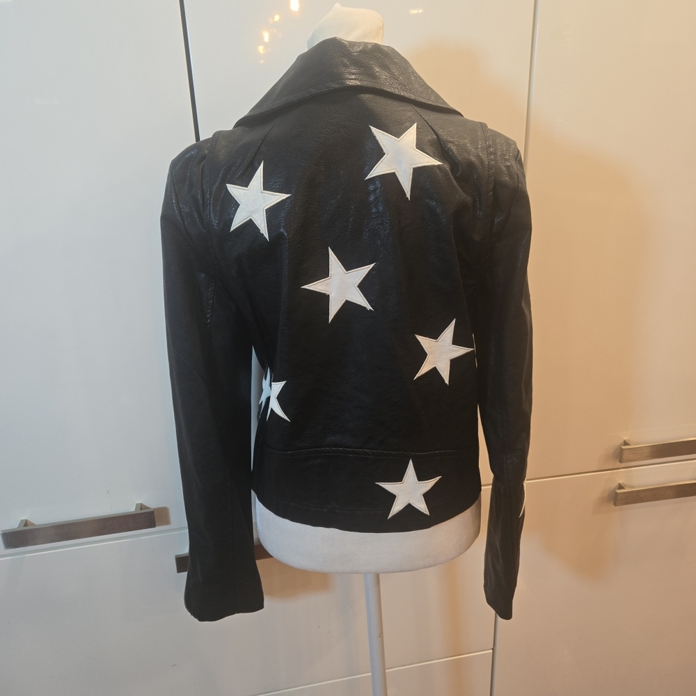 Olivaceous Black Leather Jacket with White Stars - Picture 7 of 13